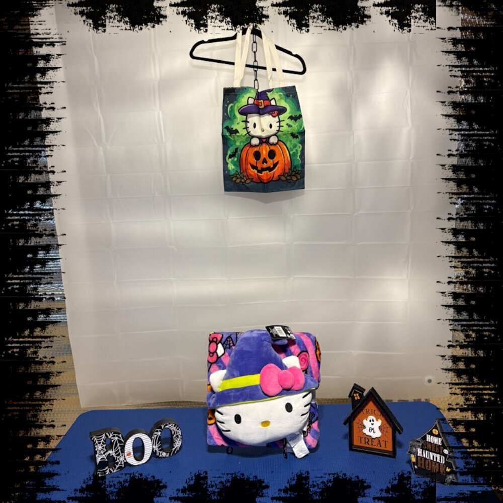 Hello Kitty 45x55 inch Halloween Themed Plush Blanket & Pillow/Trick - Treat Bag